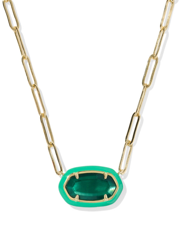 Kendra Scott Elisa Frame Enamel Paperclip Necklace - Gold Emerald Illusion