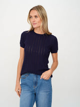 Six/Fifty Natasha Cable Knit Top - Navy