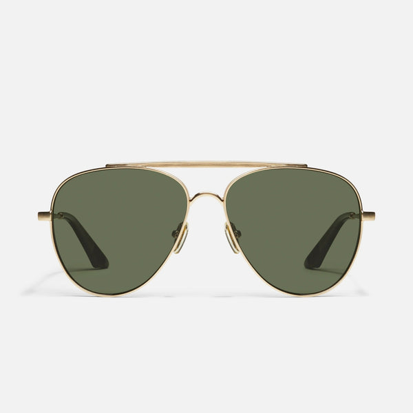 Quay Free Fall Sunglasses - Brushed Gold/Green Polarized