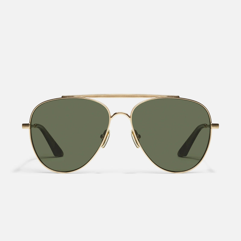 Quay Free Fall Sunglasses - Brushed Gold/Green Polarized