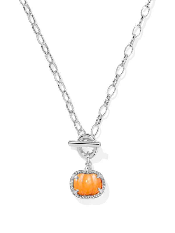 Pumpkin Link Chain Necklace - Silver Orange MOP