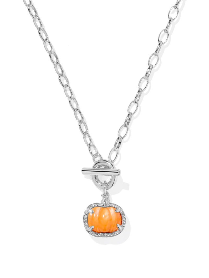 Pumpkin Link Chain Necklace - Silver Orange MOP