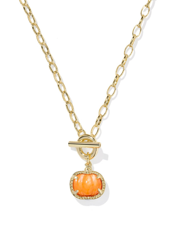 Pumpkin Link Chain Necklace - Gold Orange MOP