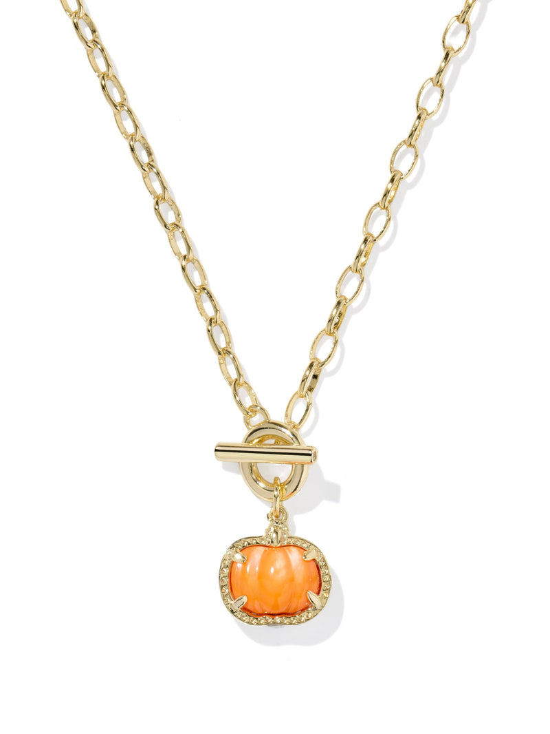 Pumpkin Link Chain Necklace - Gold Orange MOP