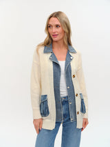 Six/Fifty Rachel Mixed Media Denim Cardigan - Ivory