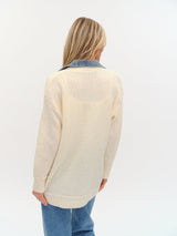 Six/Fifty Rachel Mixed Media Denim Cardigan - Ivory