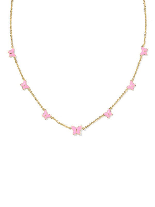 Kendra Scott Lillia Butterfly Enamel Necklace - Gold Pink Enamel