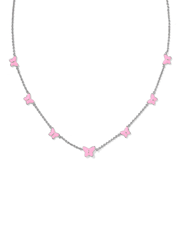 Kendra Scott Lillia Butterfly Enamel Necklace - Silver Pink Enamel