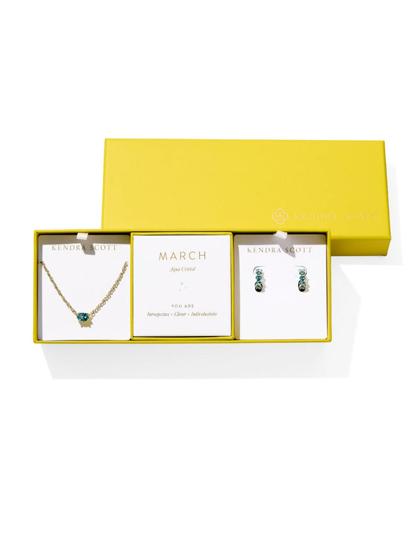 Kendra Scott Cailin Birthstone Gift Set - Gold Aqua Crystal