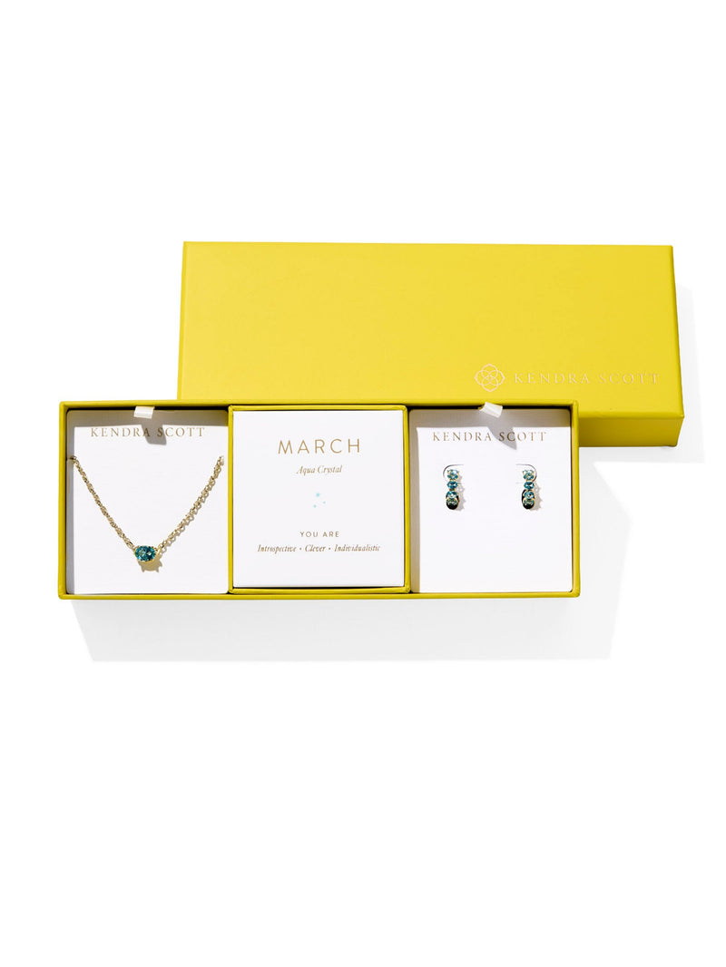 Kendra Scott Cailin Birthstone Gift Set - Gold Aqua Crystal