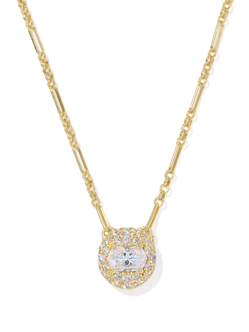 Kendra Scott Bella Short Pendant Necklace - Gold White CZ