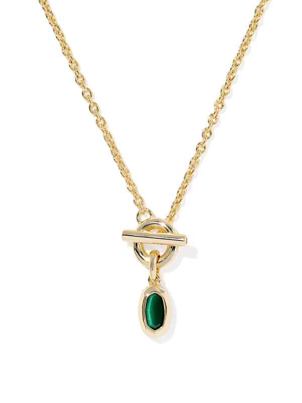 Kendra Scott Mini Elisa Toggle Short Pendant Necklace - Gold Green Tiger Eye