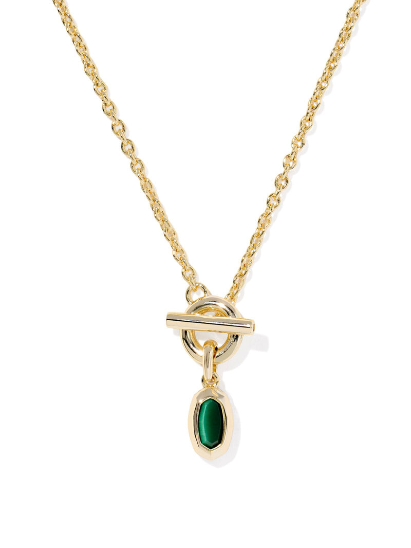 Kendra Scott Mini Elisa Toggle Short Pendant Necklace - Gold Green Tiger Eye