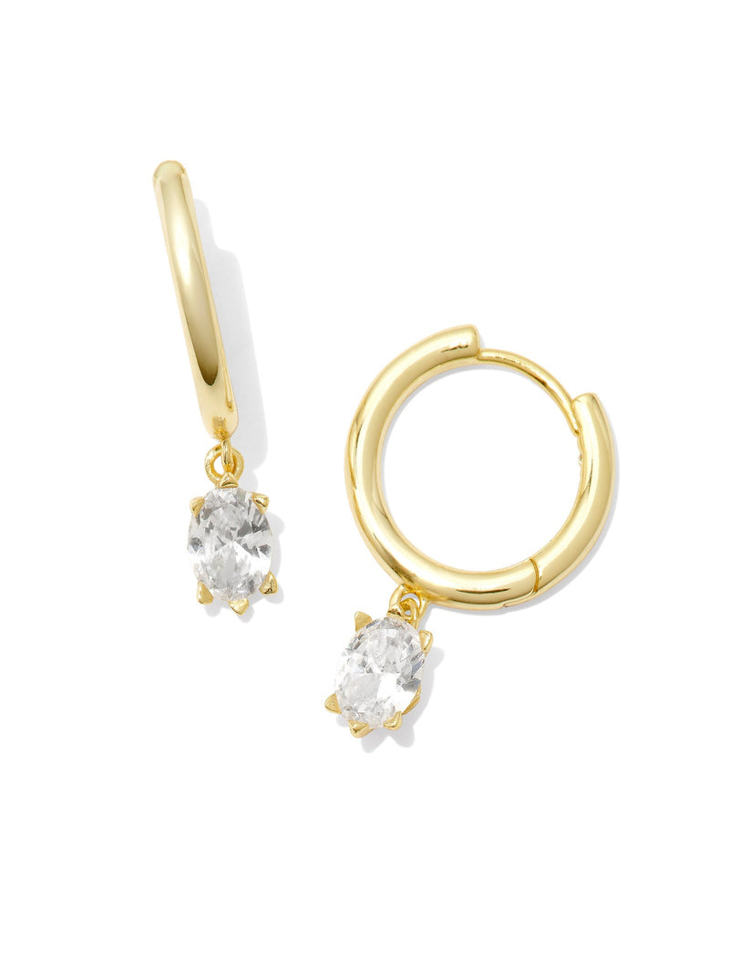 Kendra Scott Cailin Single Stone Huggie Earrings - Gold White Crystal