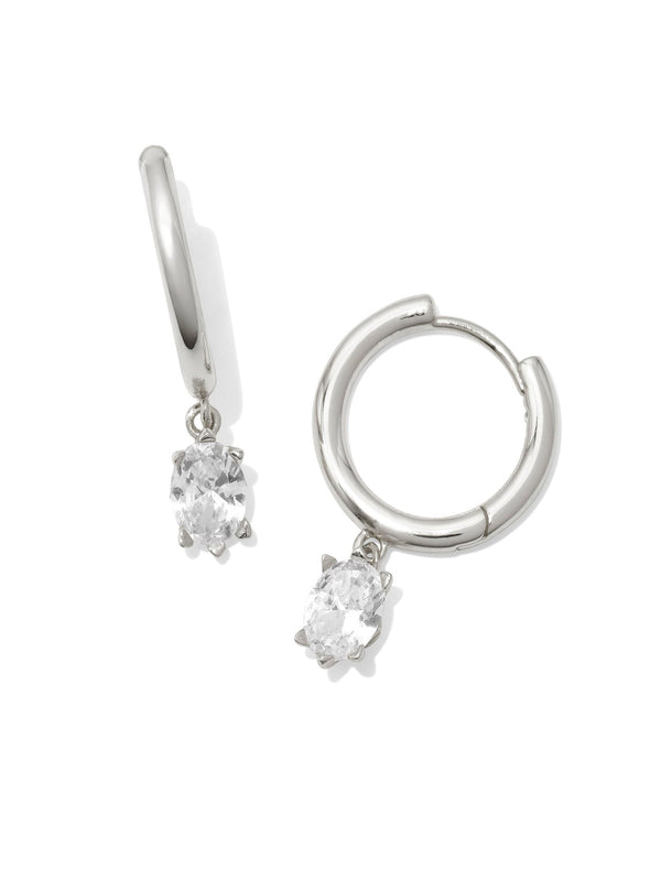 Kendra Scott Cailin Single Stone Huggie Earrings - Silver White Crystal
