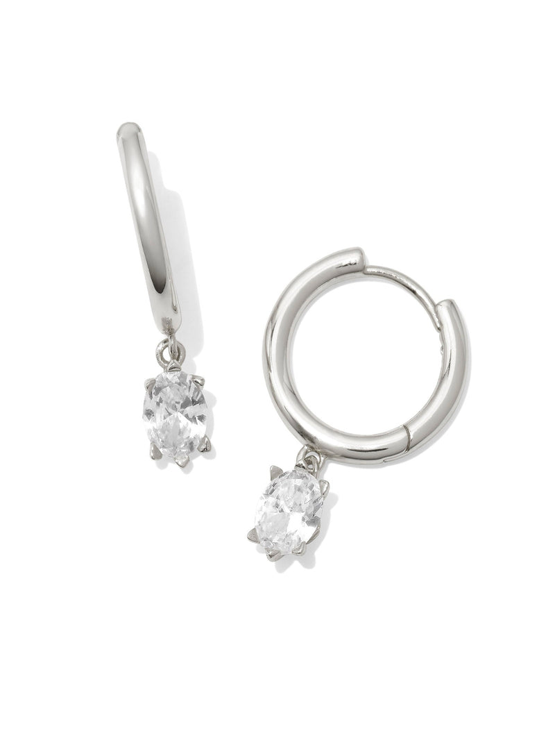 Kendra Scott Cailin Single Stone Huggie Earrings - Silver White Crystal