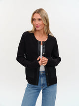 Six/Fifty Natalia Faux Leather Cardigan - Black