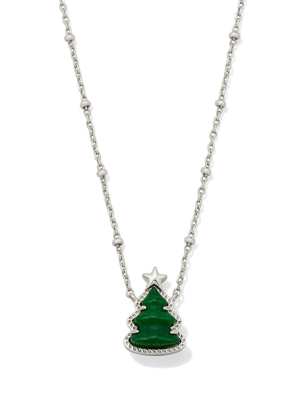 Kendra Scott Holiday Tree Pendant Necklace - Silver Green Quartzite