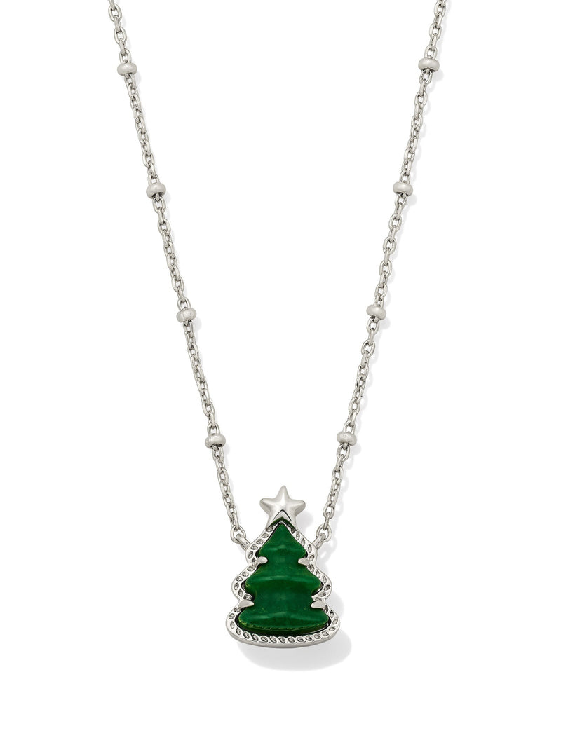Kendra Scott Holiday Tree Pendant Necklace - Silver Green Quartzite