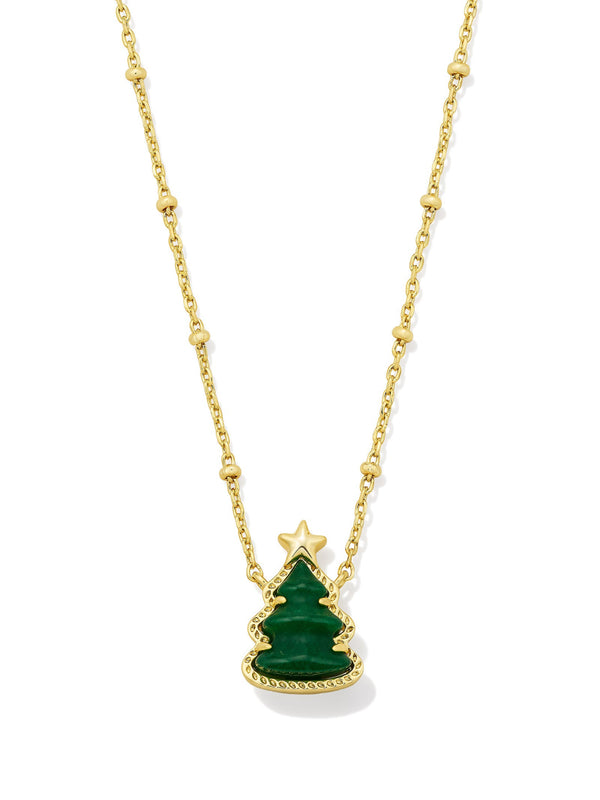 Kendra Scott Holiday Tree Pendant Necklace - Gold Green Quartzite