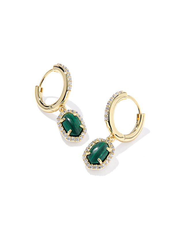 Kendra Scott Daphne Crystal Frame Huggie Earrings - Gold Green Malachite