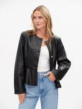 Six/Fifty Faux Vivian Leather Peplum Jacket - Black