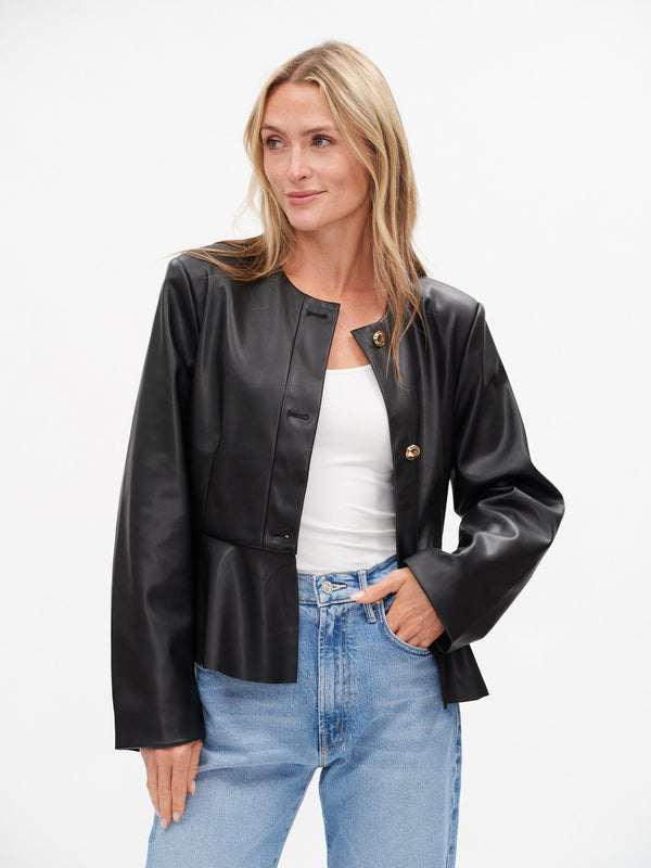 Six/Fifty Faux Vivian Leather Peplum Jacket - Black