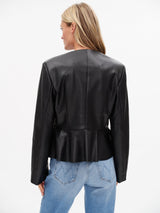 Six/Fifty Faux Vivian Leather Peplum Jacket - Black