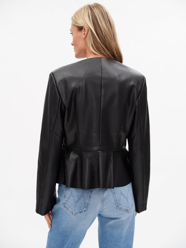 Six/Fifty Faux Vivian Leather Peplum Jacket - Black