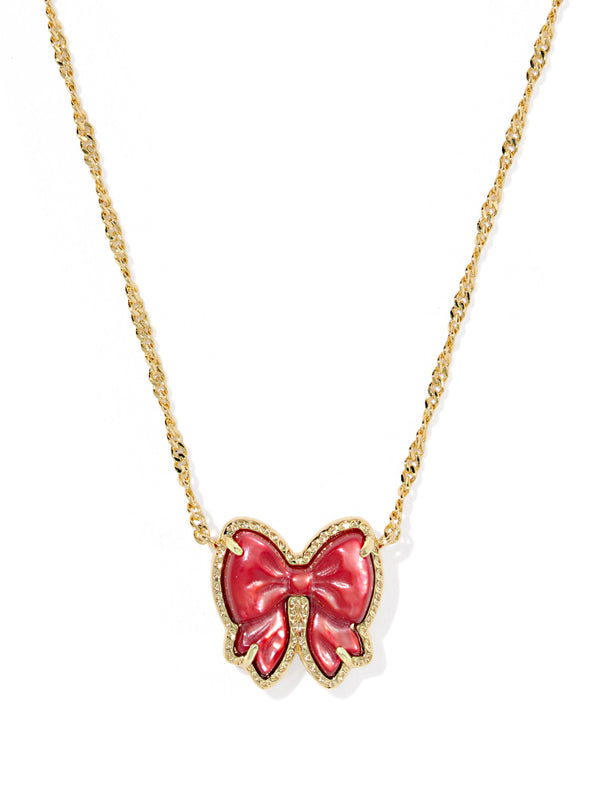 Kendra Scott Haley Bow Short Pendant Necklace - Gold Scarlet Red MOP