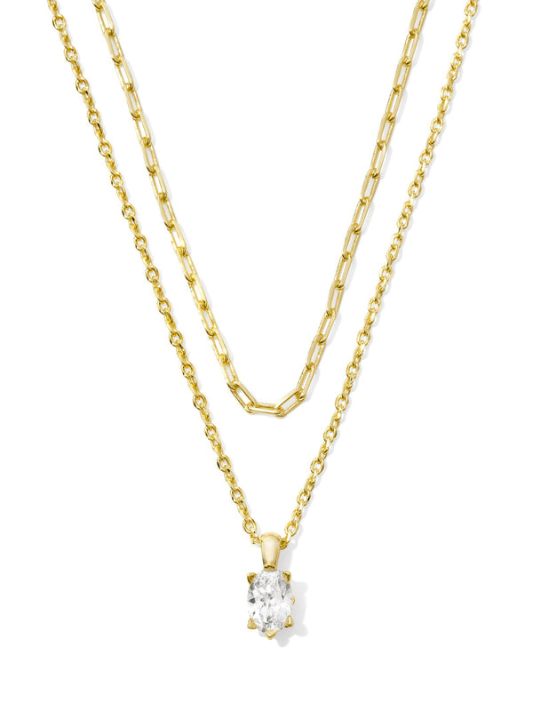 Kendra Scott Multi Strand Necklace - Gold White Crystal