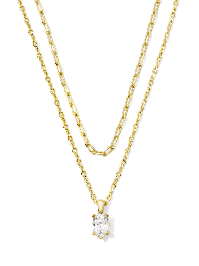Kendra Scott Multi Strand Necklace - Gold White Crystal