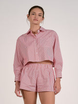 Elan No Business Button Up Top - Red Stripe