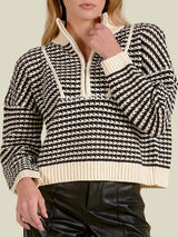 The Khloe Half Zip - Black/Cream
