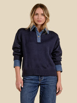 Elan Denim Collared Sweater - Navy