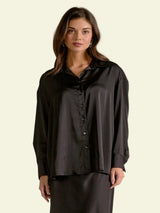 Elan Delicate Details Button Down Top - Black