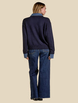 Elan Denim Collared Sweater - Navy