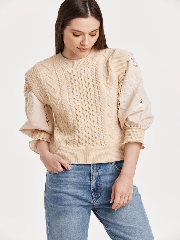 Another Love Natasha Puff Sleeve Sweater - Sugar Cookie