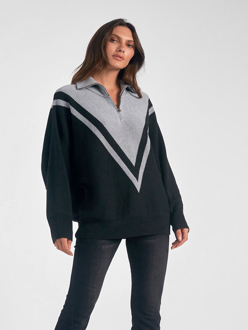 Elan Quarter Zipper Sweater - Black Charcoal