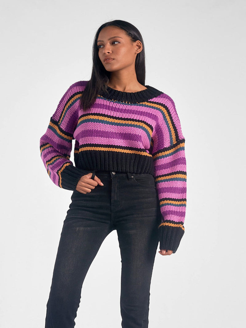 Elan Crop Striped Sweater - Purple