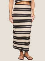 Z Supply Gail Striped Jersey Midi Skirt - Ash Black