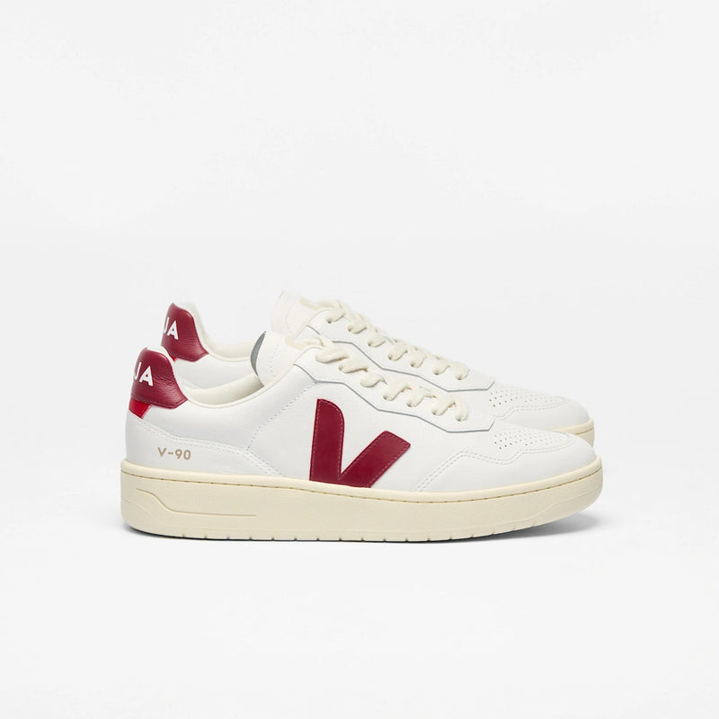 Women's Veja V-90 Leather Sneakers - Extra White Marsala