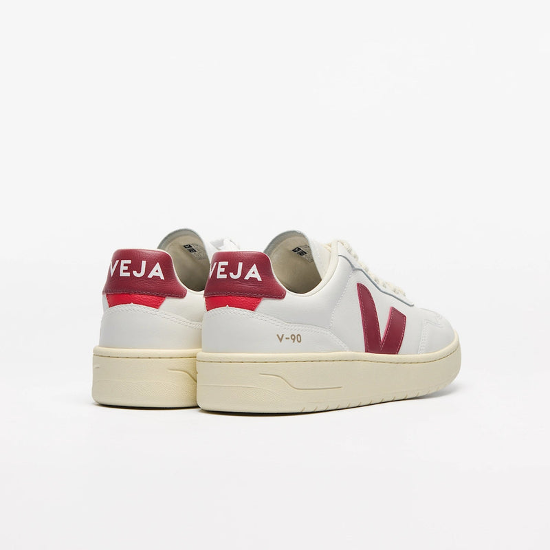 Women's Veja V-90 Leather Sneakers - Extra White Marsala