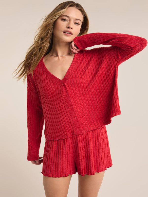 Z Supply Mara LS Cardigan Top - Haute Red