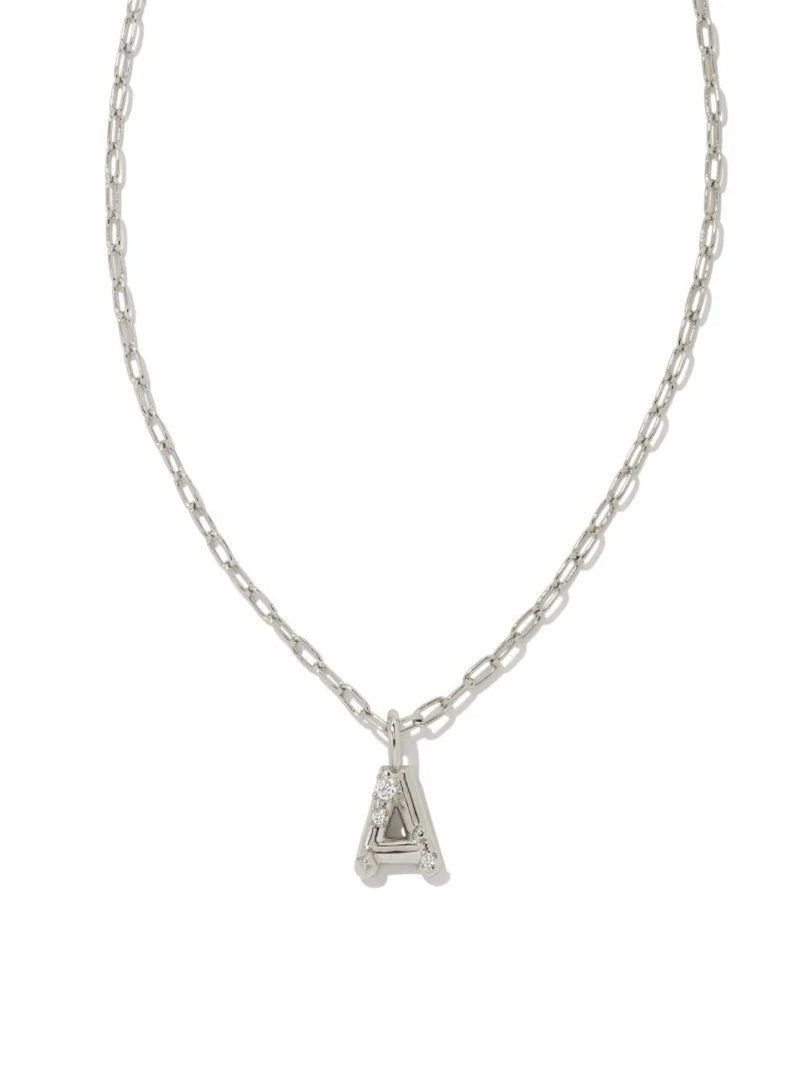 Kendra Scott Crystal Letter Silver Short Pendant Necklace in White Crystal