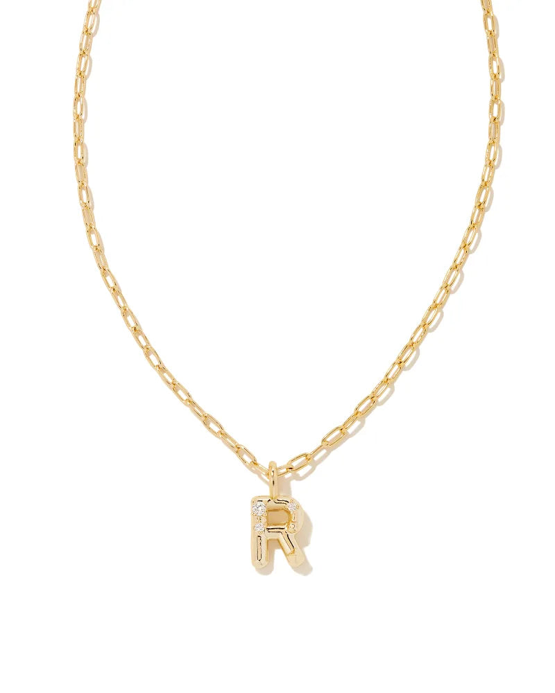 Kendra Scott Crystal Gold Letter Short Pendant Necklace in White Crystal